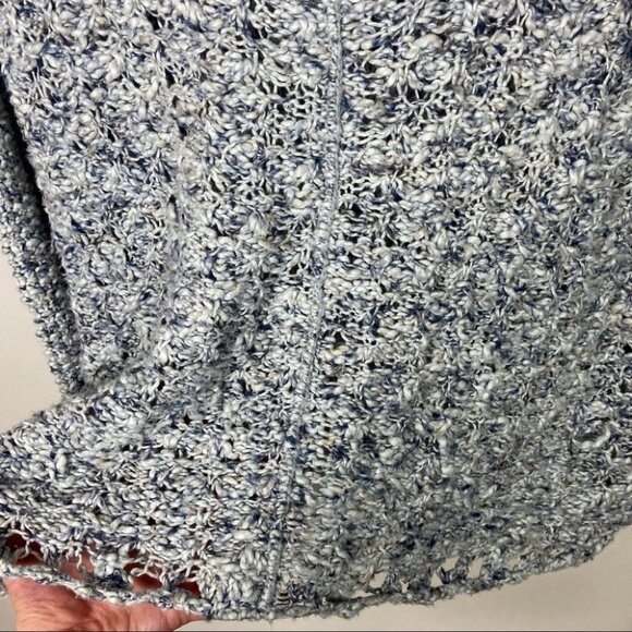 Free People Crochet Knit Boho Sweater Oversized Blue Grey Size XS Scoop Neck Top - Picture 5 of 12